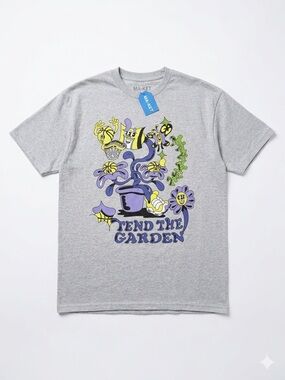 MA-KET Gray Short Sleeve Tee with Purple, Yellow & Green Garden Graphic XL